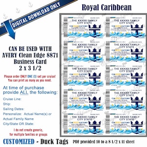 Etichette a forma di anatra della Royal Caribbean Cruise Line/Personalizzate con le TUE informazioni personali/Non scaricabili immediatamente/Download digitale