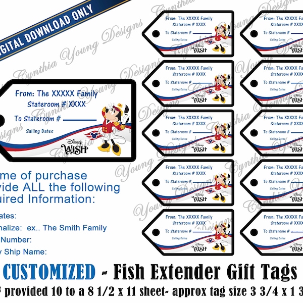 Fish Extender Gift Tags| Customized With YOUR Personal Information| Not an Instant Download | DCL FE Gift Tags| Digital Download