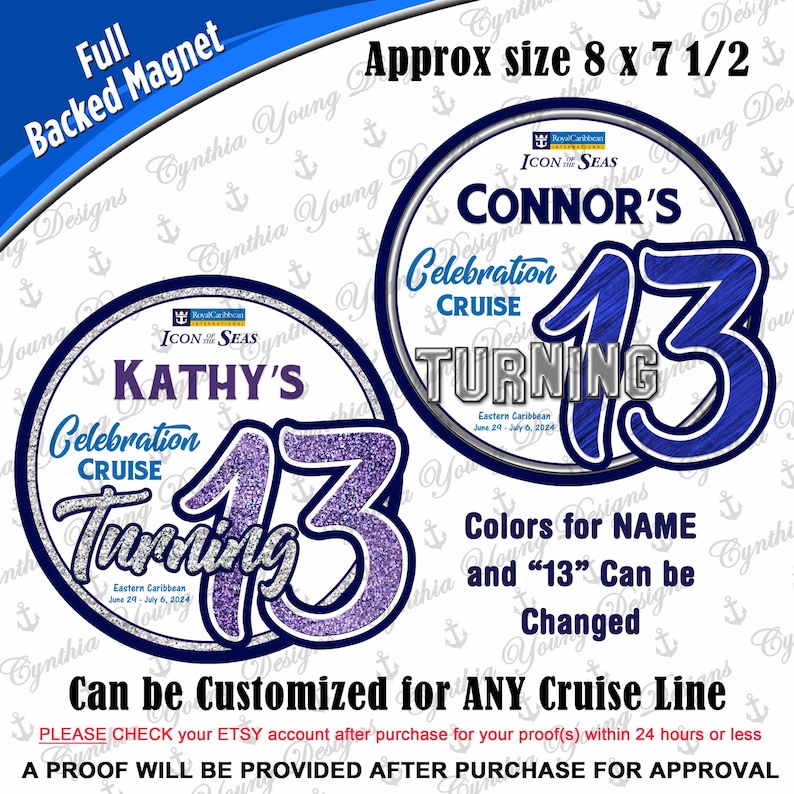 Cruise Door Magnet | "Turning 13" Birthday Cruise Magnet | Cabin Cruise Magnet | Birthday Celebration Cruise| Any Cruise Line | Any Age image 1