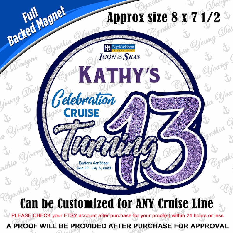 Cruise Door Magnet | "Turning 13" Birthday Cruise Magnet | Cabin Cruise Magnet | Birthday Celebration Cruise| Any Cruise Line | Any Age Glitter
