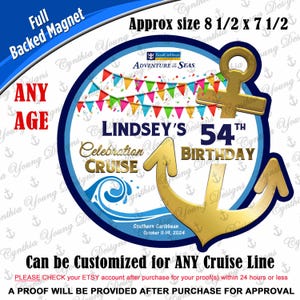 Cruise Door Magnet | Gold Anchor Cabin Cruise Magnet | Birthday Celebration Cruise| RCL NCL MSC Princess Disney (Any Cruise Line)
