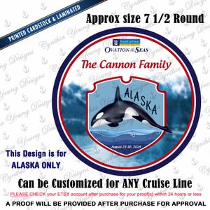 Cruise Door Magnet | Round Alaska Cruise Door Magnet | Alaska Cruise Killer Whale Door Magnet | RCL NCL Princess (ANY Cruise Line)