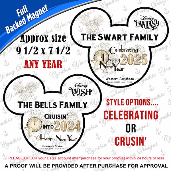 Cruise Door Magnet | Stateroom Door Magnet Mickey Ears | New Year's Eve Holiday Cruise | Happy New Year Disney Cruise Magnet | NYE Magnet