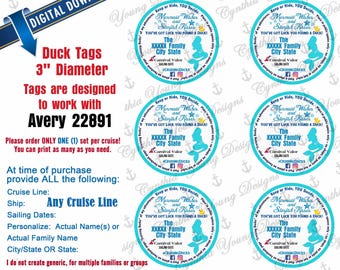 Mermaid Wishes and Starfish Kisses | 3 Inch Round Duck Tags | Personalized w/ YOUR Info| RCL NCL (Any Cruise Line) | Not an Instant Download