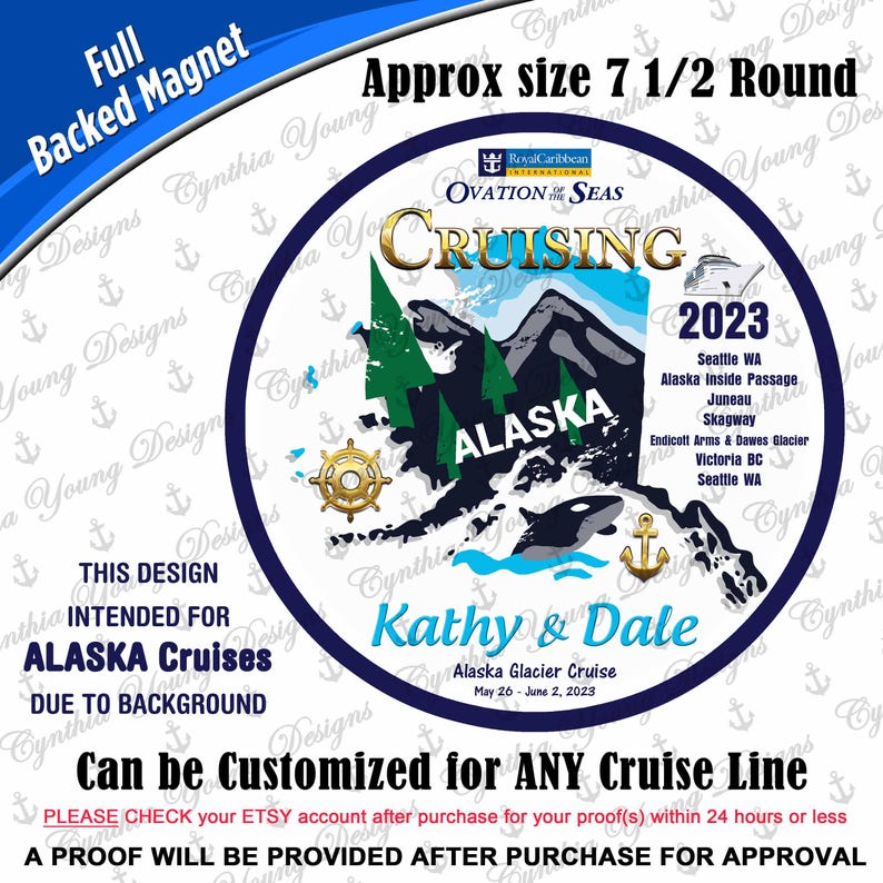 Cruise Door Magnet | Round Alaska Cruise Door Magnet | Cruising Alaska Port of Call Cruise Magnet | RCL NCL Princess (Any Cruise Line) image 5