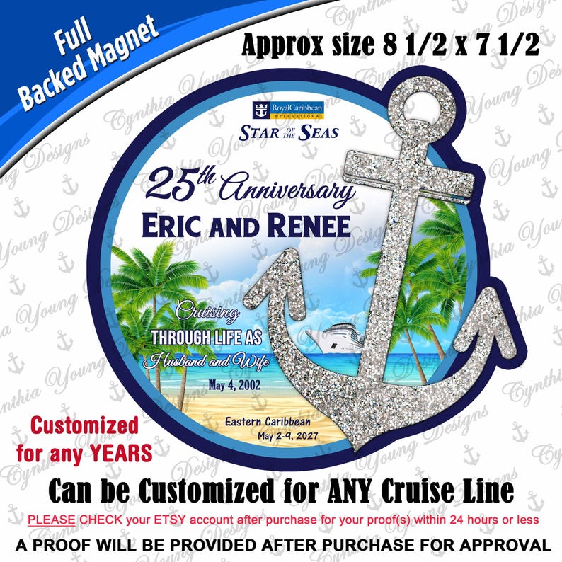 Cruise Door Magnet | Tropical Anchor Anniversary Cruise Magnet | Cruising through life as Husband and Wife | Any Cruise Line Silver