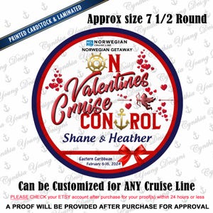 Cruise Door Magnet | Round Stateroom Door Holiday Magnet | On Valentines Cruise Control | Cruise Line Holiday Magnet | Any Cruise Line