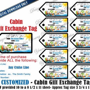 Cabin Gift Exchange Tags| Personalized w/YOUR Personal Information| ANY Cruise Line | Not an Instant Download