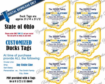 Etiquetas de pato con forma de Ohio / Personalizadas con TU información personal / RCL NCL Princess Celebrity (cualquier línea de cruceros) / No es una descarga instantánea