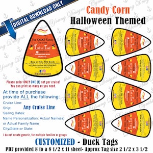 Candy Corn Halloween Duck Tags| Customized With YOUR Personal Info| Not an Instant Download | RCL NCL Princess Celebrity (Any Cruise Line)
