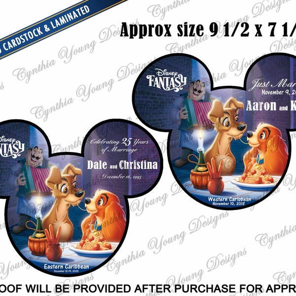 Stateroom Door Mickey Ears | Anniversary Wedding Love | Disney Cruise Magnet | Just Married Cruise Magnet | Lady and the Tramp