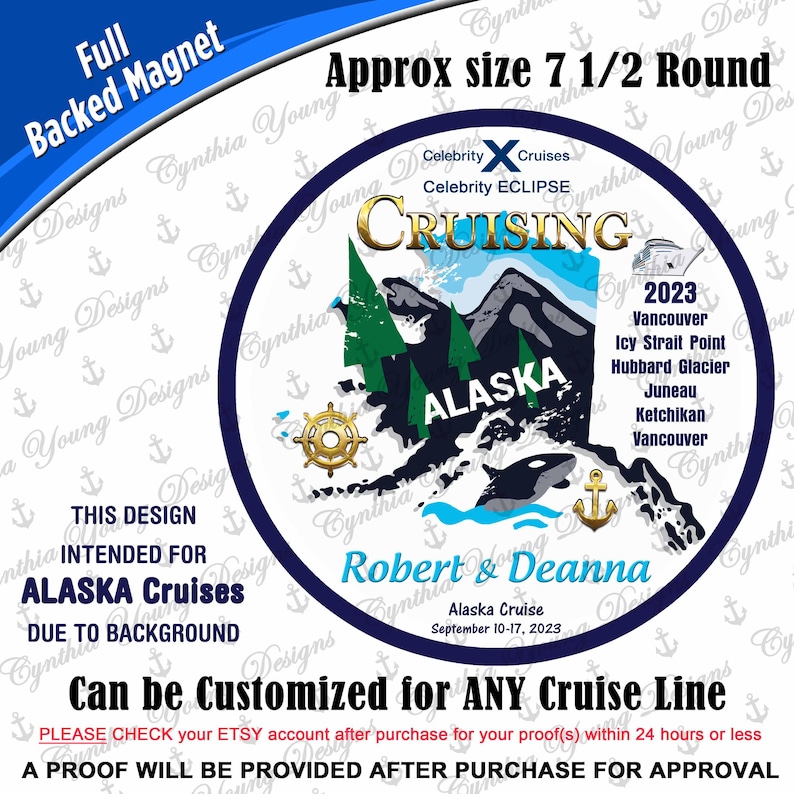 Cruise Door Magnet | Round Alaska Cruise Door Magnet | Cruising Alaska Port of Call Cruise Magnet | RCL NCL Princess (Any Cruise Line) image 1