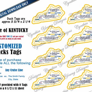 Tags Kentucky-vormige eend|  Aangepast met JOUW persoonlijke gegevens| RCL NCL Princess Celebrity (elke cruisemaatschappij) | Geen directe download