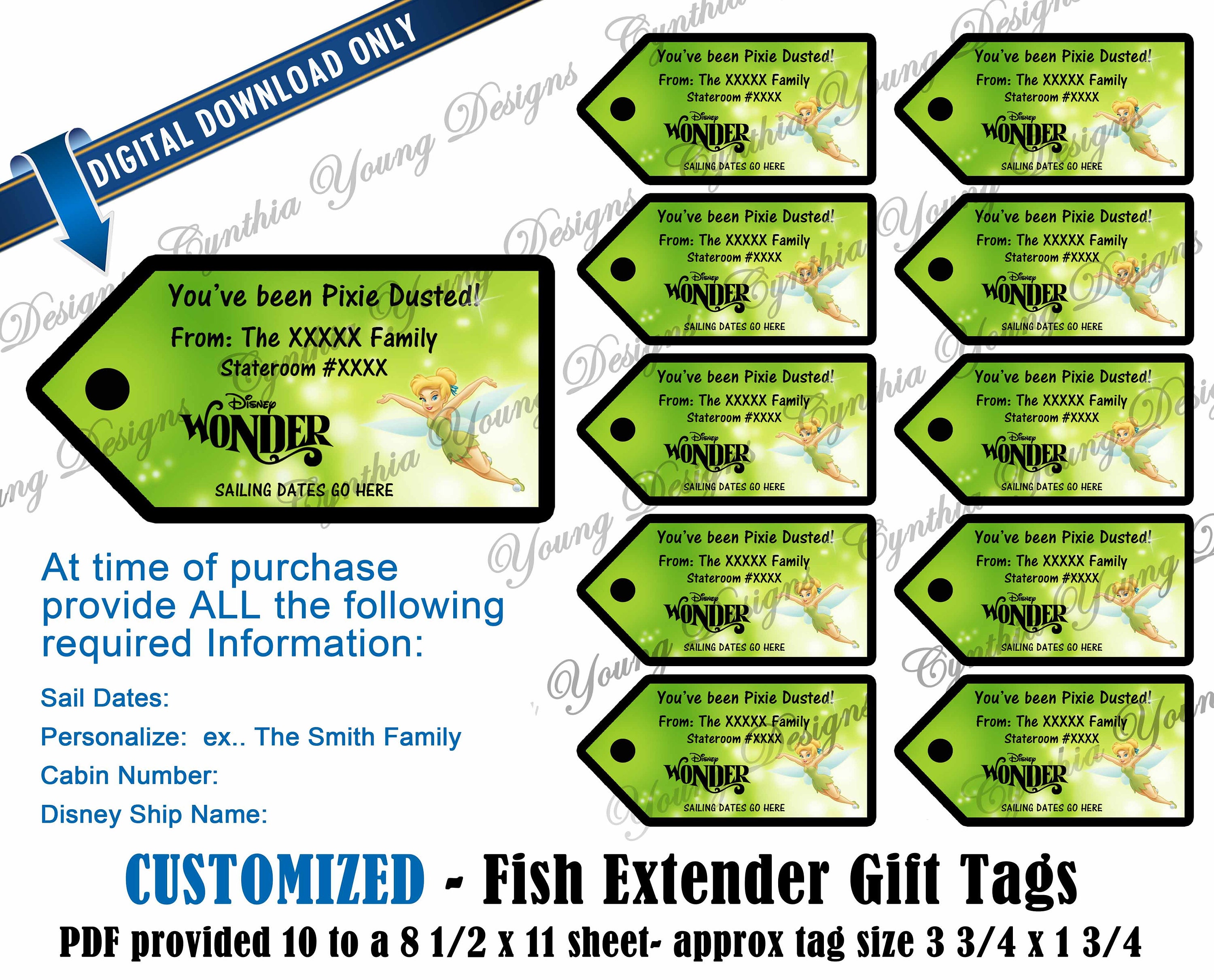 Fish Extender Gift Tags| Customized With YOUR Personal Information| Not an  Instant Download | Pixie Dust FE Gift Tags| Digital Download