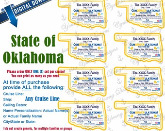 Oklahoma Shaped Duck Tags|  Customized With YOUR Personal Info| Not an Instant Download | RCL NCL Princess Holland Carnival