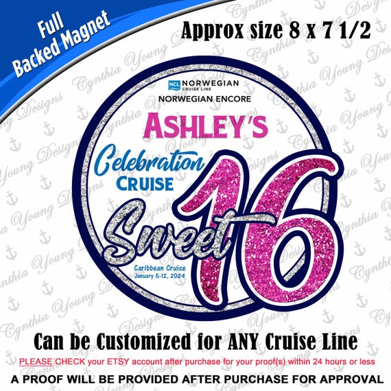 Cruise Door Magnet | "Sweet 16" Birthday Cruise Magnet | Cabin Cruise Magnet | Birthday Celebration Cruise | Any Cruise Line