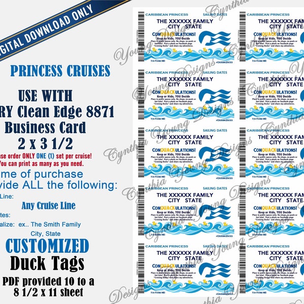 Princess Duck Tags| Customized With YOUR Personal Information| Not an Instant Download | Digital Download