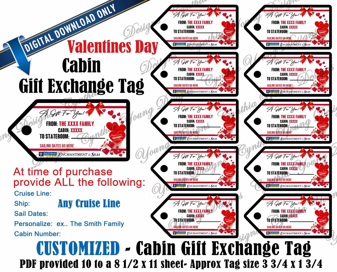 Cabin Gift Exchange Tags Valentines Day Themed Personalized W/your