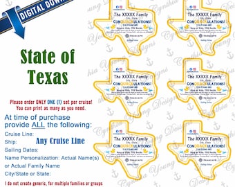 Texas Shaped Duck Tags|  Customized With YOUR Personal Info| RCL NCL Princess Celebrity (Any Cruise Line) | Not an Instant Download
