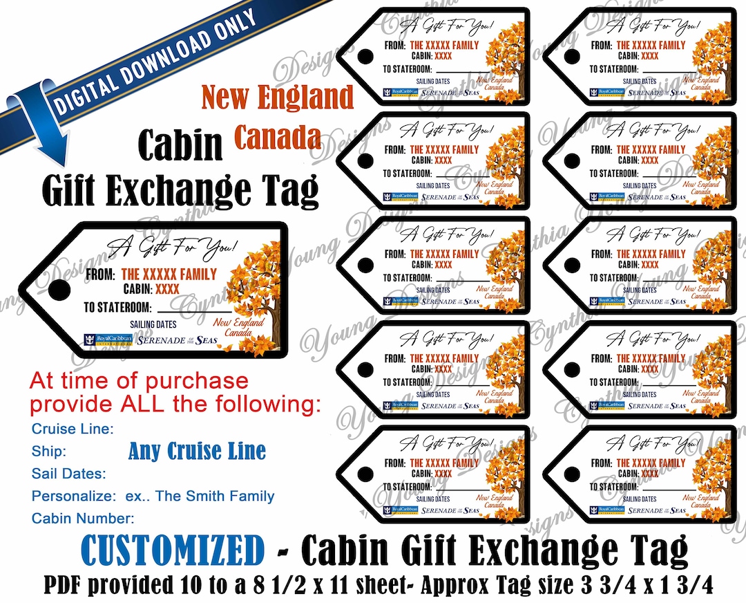 Cabin Gift Exchange Tags New England/canada Fall Themed Personalized W/your Personal
