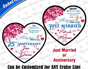 Cruise Door Magnet | Heart Cruise Magnet | Just Married Honeymoon Anniversary Cruise Magnet |  Celebration Cruise Magnet (Any Cruise Line)