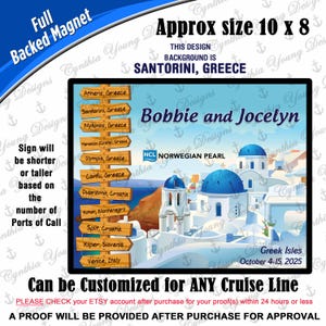 Cruise Door Magnet | Itinerary Stateroom Door Magnet | Santorini Greece Mediterranean port of call Magnet | Europe Cruise | Any Cruise Line