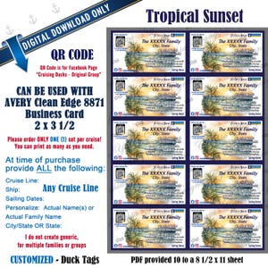 Tropischer Sonnenuntergang Ente Tags | Angepasst mit IHREN persönlichen Info | RCL NCL Princess Berühmtheit (irgendeine Kreuzfahrtlinie) | Kein Instant Download
