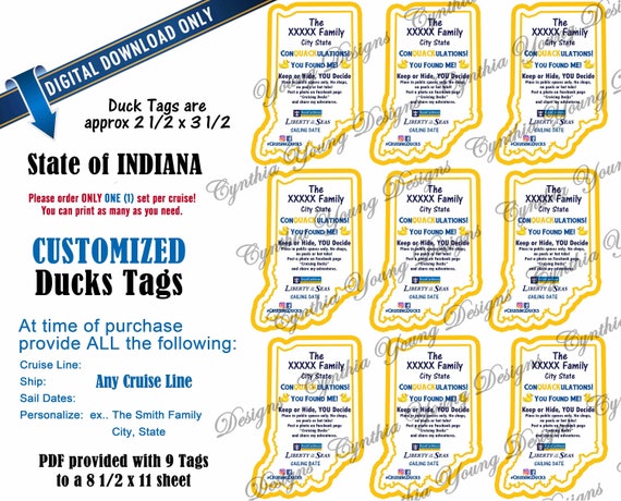 Indiana Shaped Duck Tags Customized W/your Personal Info RCL - Etsy