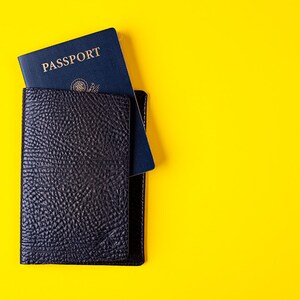 Soporte de pasaporte de cuero / Estuche de pasaporte azul marino / Billetera de viaje hecha a mano / Cubierta de pasaporte de cuero / Bolsa de pasaporte / Elementos esenciales de viaje