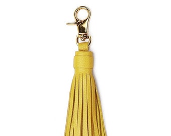 Leather Tassel Keychain | Yellow Tassel Purse Charm | Handmade Genuine Leather Keychain | Gold Key Ring | Leather Gift | Colorful