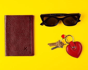 Dark Red Leather Passport Holder, Travel Wallet
