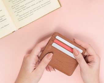 Handmade Brown Leather Card Holder | Slim Card Wallet