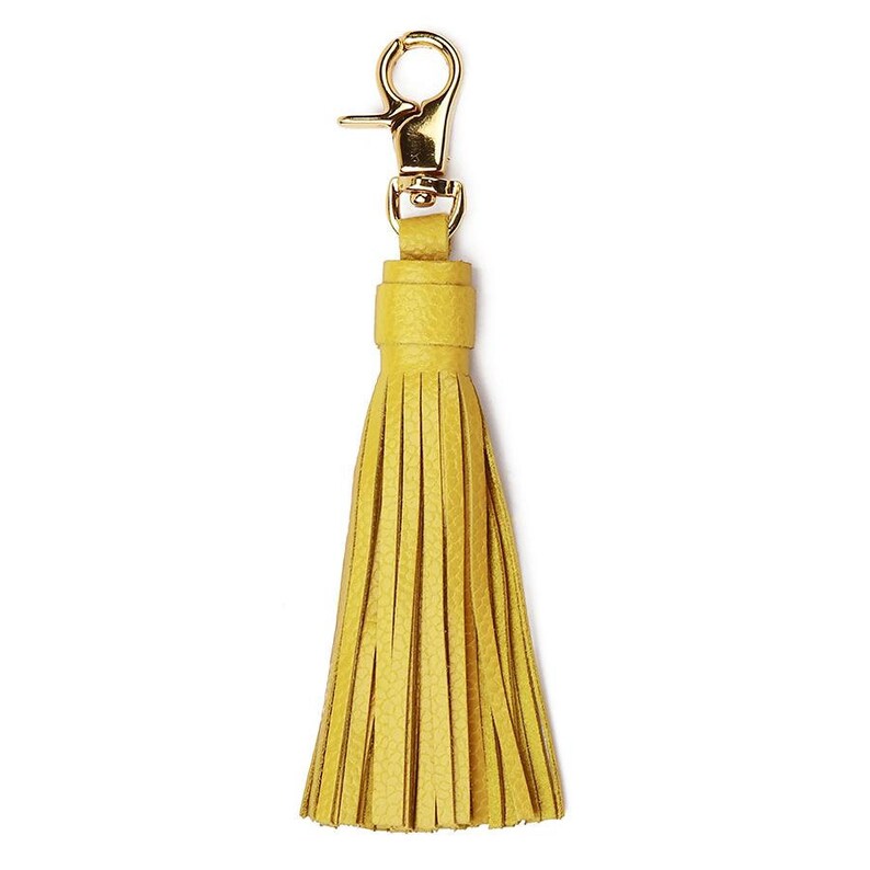 Leather Tassel Keychain Tassel Keyring Yellow Tassel Keychain Handmade Genuine Leather Brass Tassel Keychain Purse Ring Bag Charm