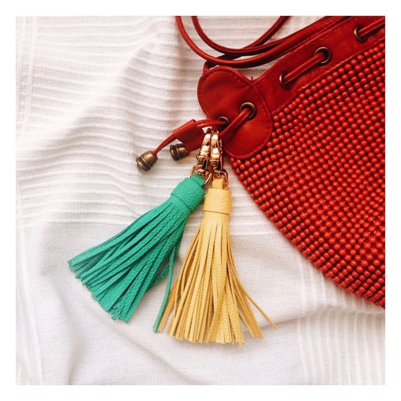 Leather Tassel Keychain Tassel Keyring Yellow Tassel Keychain Handmade Genuine Leather Brass Tassel Keychain Purse Ring Bag Charm