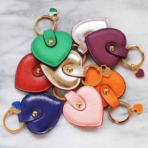 Leather Keychain | Heart Shaped Purse Charm | Handmade Genuine Leather Keychain | Gold Key Ring | Leather Gift | Colorful