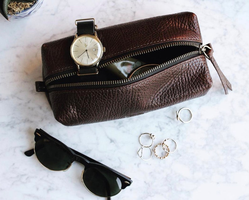 Handmade Genuine Leather Toiletry Bag. Leather Cosmetics Bag. Etsy