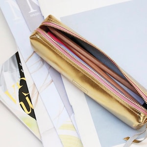 Leather Pencil Case | Gold Leather Pen Pouch | Handmade Pencil Bag | Leather Pouch | School Supplies | Leather Gift | Office Supplies