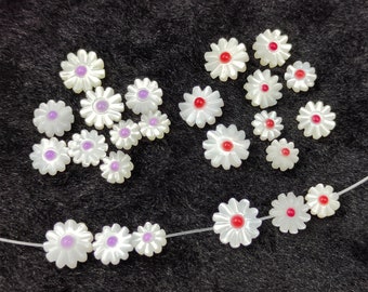27 x 22 mm 天然淡水貝チャーム、ホワイトデイジーシェルビーズ