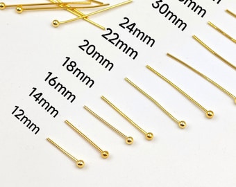 18K Gold Plated Ball Head Pins , 0.6 mm Ball Headpins , Ball End Head Pins, Multiple Size, Pins For Jewelry Making , 100 pcs or more , YB220