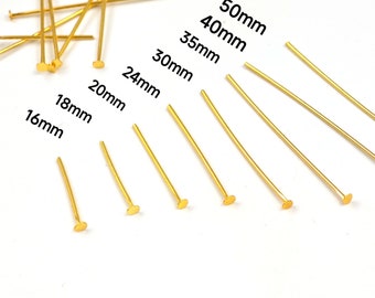 Alfileres en T chapados en oro de 18 quilates, alfileres de cabeza plana de 0,7 mm, varios tamaños, para bisutería, 100 unidades o más, YB223