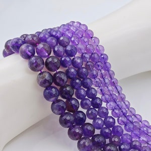 6/8/10 mm Faceted Round Diamond Cut Amethyst Beads , Amethyst Faceted Round Stones , 15&#39;&#39; per strand, for 1 strd , Gemstone Wholesale, YB842