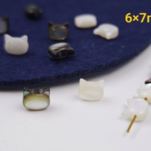 6×7 mm Mother Of Pearl Cat Beads ,Natural MOP Cat Head Beads, Puff Cute Cat beads, Pearl Shell Cat Beads, Sided Drilled, 5 pcs or more ,YB69