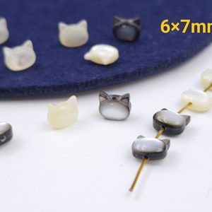 6×7 mm Mother Of Pearl Cat Beads ,Natural MOP Cat Head Beads, Puff Cute Cat beads, Shell Cat Beads, Vertical Top Drilled, 5 pcs or more,YB70