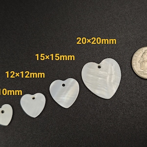 Perlmutt-Herz-Form-flache Perlen, naturweiße MOP-Herz-Spacer-Perlen, 10 /12 /15 /20 mm, 5 -100 Stück Große Muschel-Herzanhänger, YB50