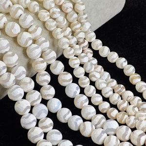 Tibetan DZI Agate Round Beads , White Dzi Agate , Wavy Stripe Tibet Agate Beads , Tibetan White Striped Dzi Beads , 8mm 10mm Line Dzi ,YB284
