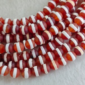 8/10 mm One line Pattern Agate Beads, Matte Round Tibetan Agate Dzi Beads , White Striped Dzi Agate , Frost Round Dzi, 15&#39;&#39; per strd , YB409