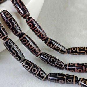 9 Eyes Dzi Beads, Tibetan DZI Agate Oval Beads, 10×30 mm, Tibetan Buddhist Amulet Beads, Lucky Amulet , Himalayan Art , 5 pcs or more,YB373