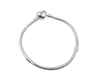 RUBYCA Silver Tone Snake Chain Charm Necklace - 17.7 Inches With Lobster Clasp, European Style Dangle - View #5