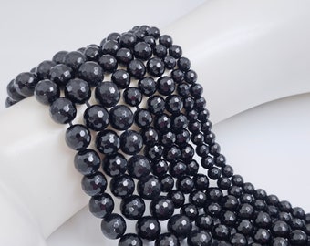 4/ 6/ 8 / 10 mm Faceted Black Round Beads , Sparkle Black Agate Beads , Black Faceted Onyx Round Beads, 15'' per strand , for 1 strd , YB607