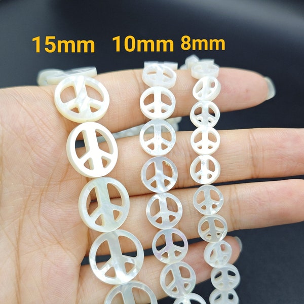 8/ 10/15 mm Mother of Pearl  Peace Beads ,Natural White MOP Peace Beads, Shell Peace Symbol Beads,Carved Peace Sign Beads,5 pcs or more,YB65